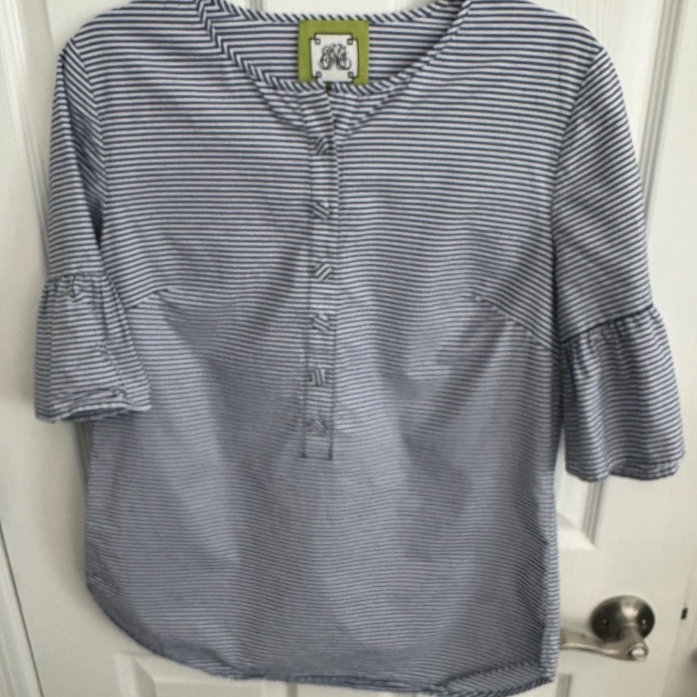 Elizabeth McKay Blue and White Striped Blouse.